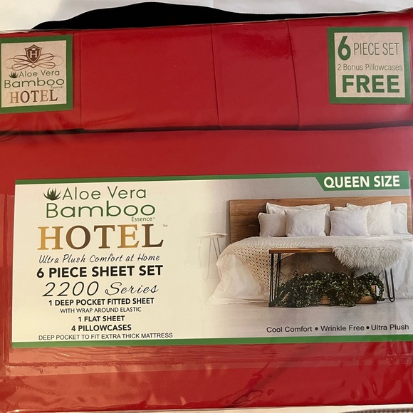 Aloe Vera Bamboo Red 6 piece Queen Sheet Set - Picture 1 of 2